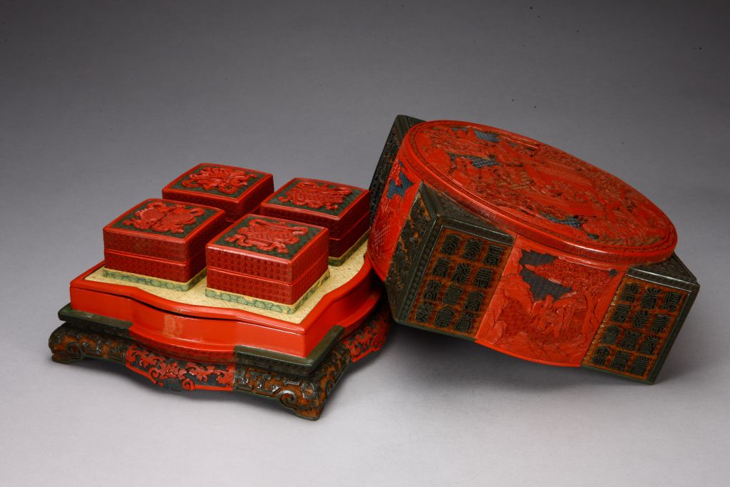 图片[1]-Cong-type box with painted landscape figures-China Archive